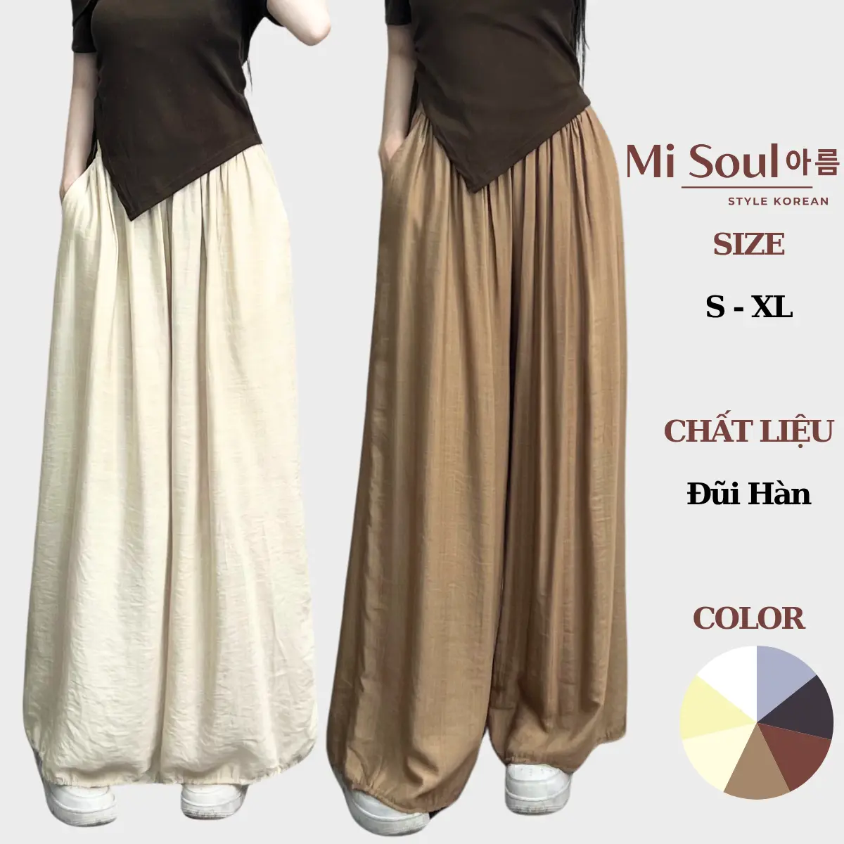 Quần Đũi Suông Ống Rộng BigSize MiSoul, Quần Suông Cạp Chun BigSize 206K Pants Nữ Ong Women Đen 206K