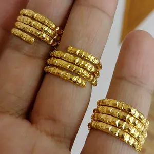 Cincin Seleser Bambu 3 Ulir Lapis Emas Kuning Goldplated