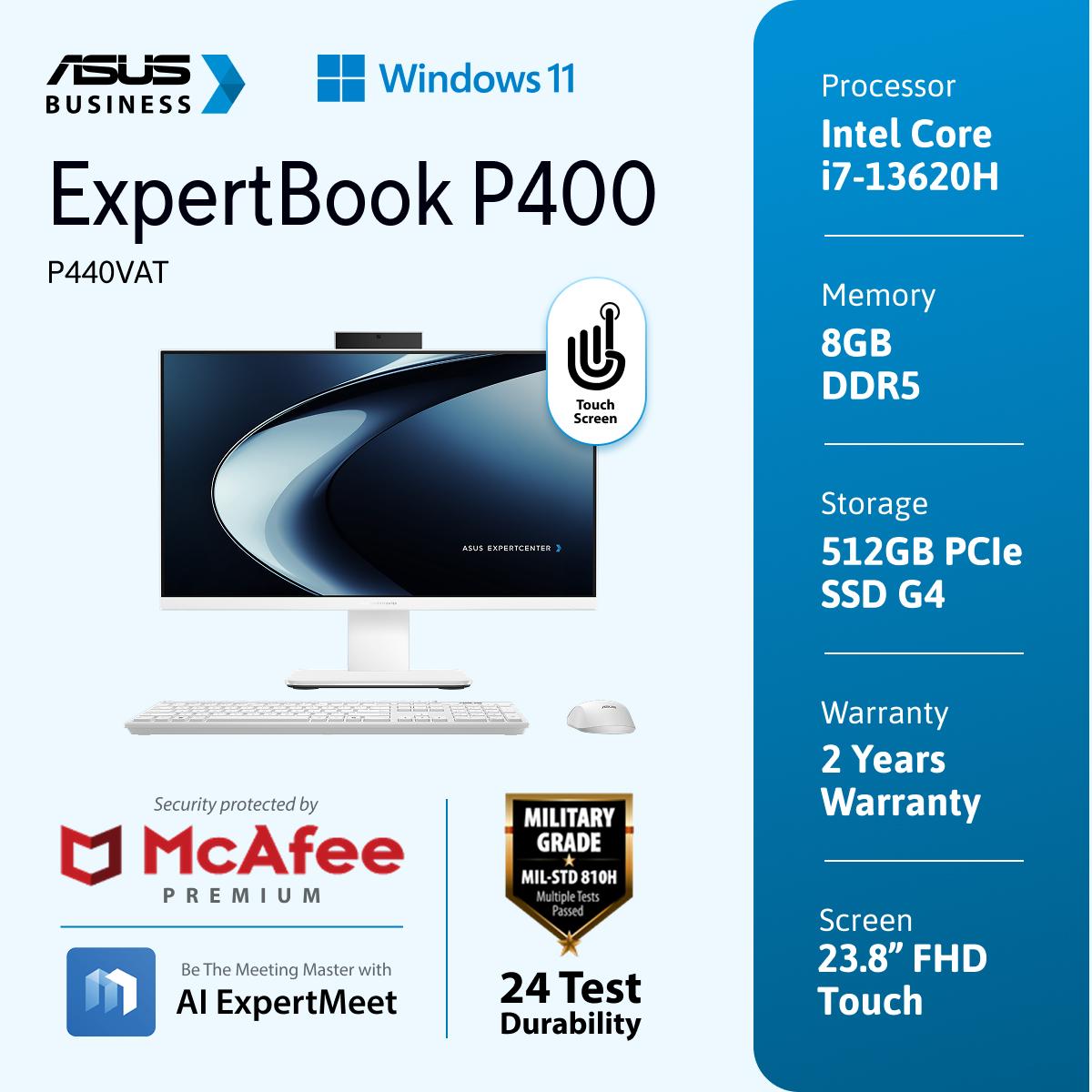 ASUS ExpertCenter P440 [P440VAT-B7850WS] 23,8" FHD Touch Intel Core i7-13620H 8GB 512GB Windows 11 Home + OHS24+M365 Warranty 2Y 1Y ADP Black