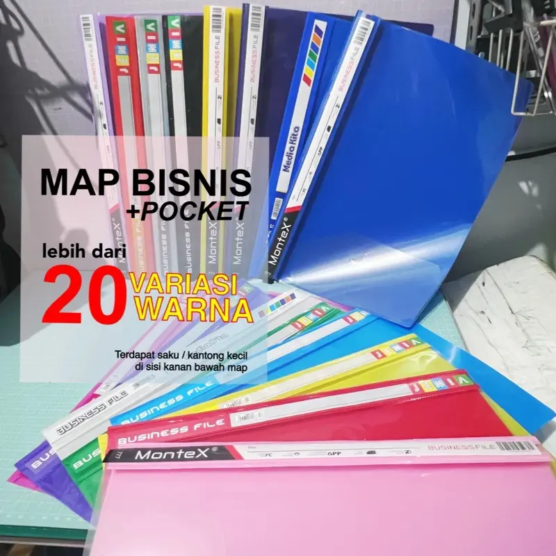 (1 LUSIN / 1 Pak - Isi 12) +KANTONG BUSINESS FILE | Map Bisnis | Map Snel Hecter Plastik (Folio / F4) - Lebih Dari 20 Variasi Warna