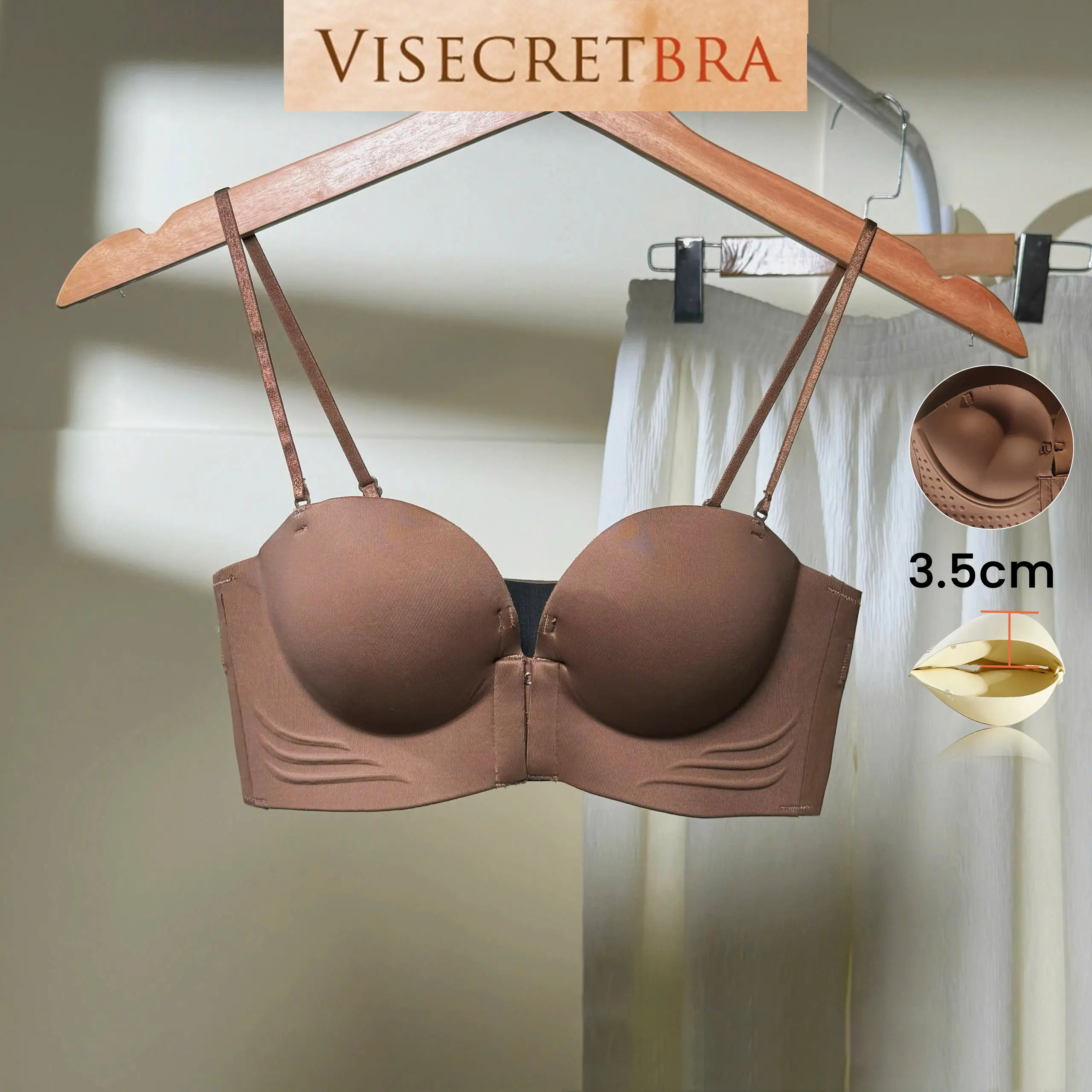 Áo Lót Áo Bra Su Đúc Nguyên Khối Cup To Cài Trước Mút 4cm Gom Quả Không Dây Bảng Lưng To Không Gọng Không Đường May Hạn Chế Lộ Viền Lộ Mỡ Lưng Nữ Women -- A-VN240201