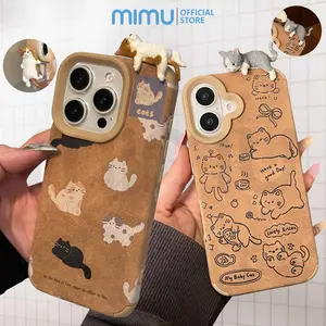 MIMU IPHONE CASE BROWN 3D LAZY CAT DECORATIVE AESTHETIC CASING PREMIUM IPHONE MODEL CASE IPHONE 11 12 13 14 15 16 PRO MAX
