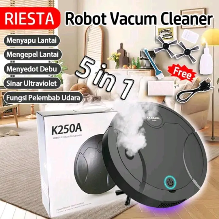 Robot Vacum Cleaner 5 in 1 portabel penyedot debu rumah sapu otomatis robot  Vacuum Hijau Hitam