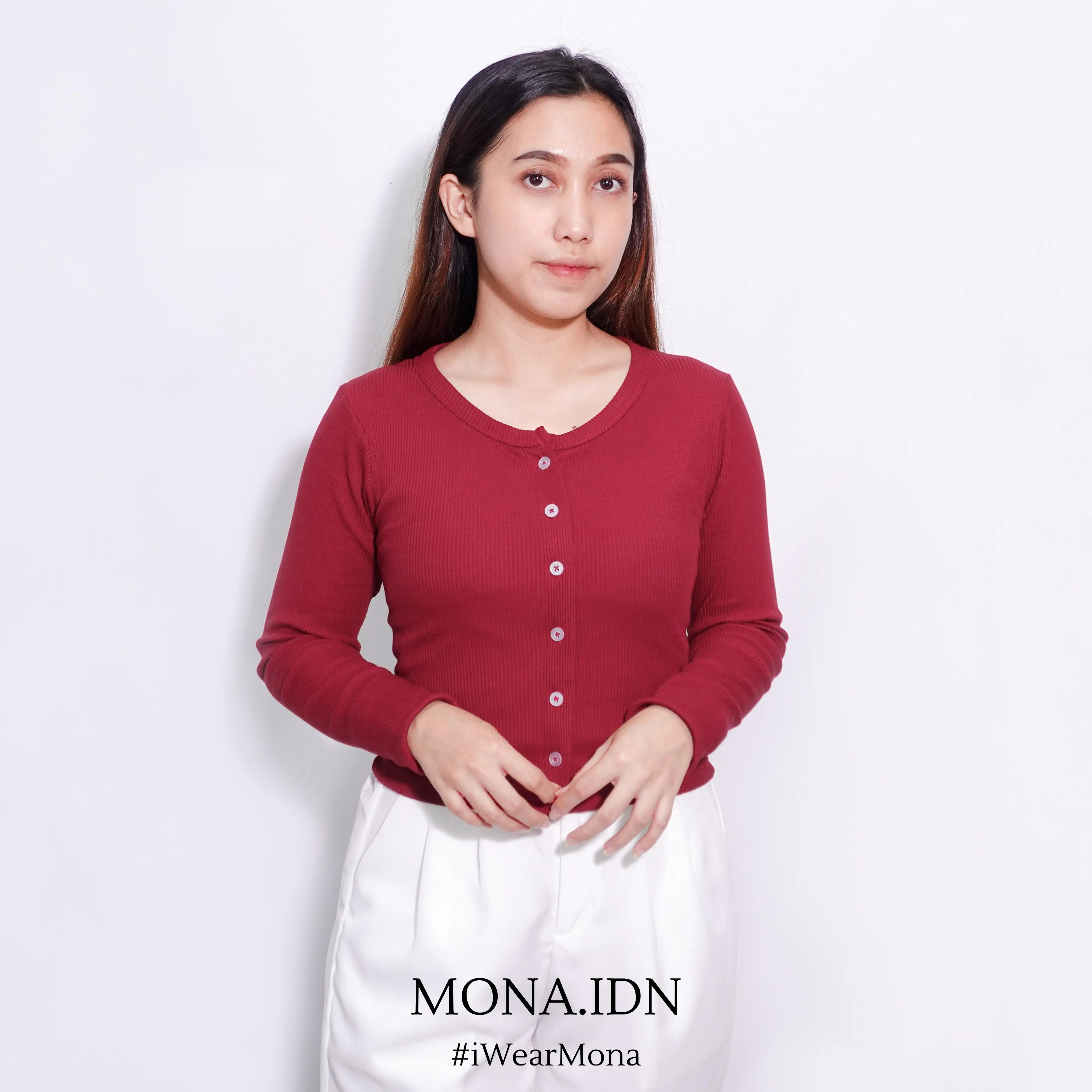 MONA - Minji Atasan Knit Wanita Lengan Panjang Basic Korean Top Baju Knit Long Sleeve Premium Knit Lembut Knitwear