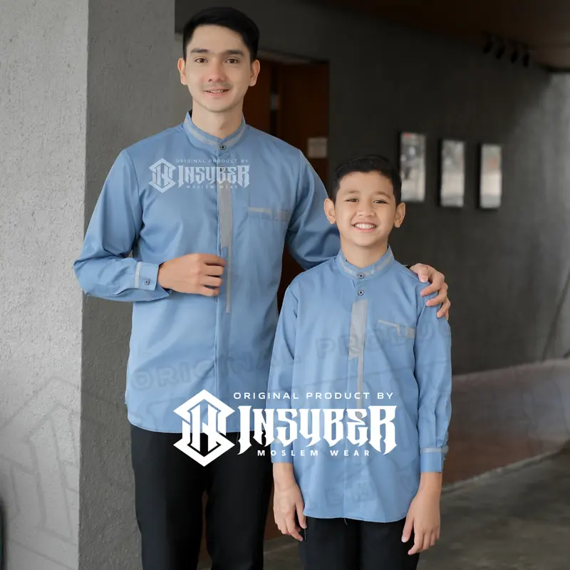 Baju Koko Couple Ayah dan Anak Laki-laki Lengan Panjang Bahan Toyobo Fodu Warna Burgundy Terbaru 2025 , Muslim 3