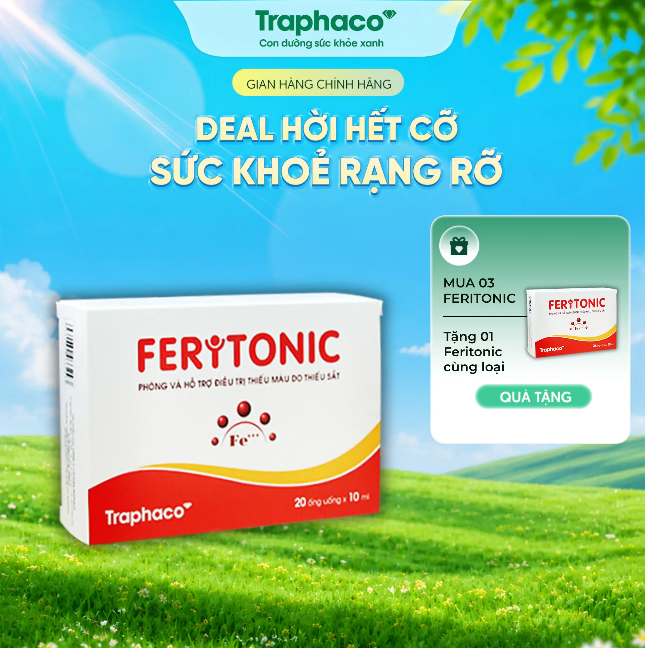 TPBVSK Feritonic Traphaco - Hỗ trợ Bổ Sung Sắt Cho Bé Và Phụ Nữ, Hỗ trợ Giảm Nguy Cơ Thiếu Máu Hộp 2 Vỉ x 10 Ống thuỷ tinh