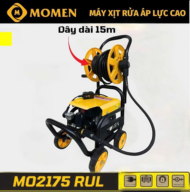  COMBO Máy Rửa Xe Momen 2175RUL - Dây Dài 15m + Có Rulo Cuốn Dây Và Khung 4 Bánh Xe 