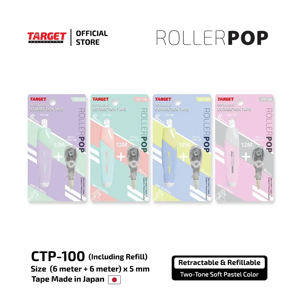 CTP - 100 ROLLER POP Two Tone Soft Pastel color + Refill 6 mtr