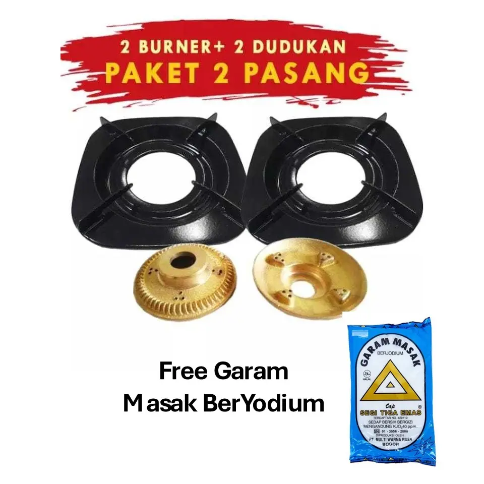 Paket 2 Set Tungku Tebal+Burner Rinnai/2 Set 2 Tungku Kaki 4 + 2 Burner bonus garam masak beryodium