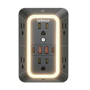 スマートマルチプラグコンセント ナイトライト付き、USB壁充電器・過電圧保護機能、タッチ操作で明るさ3段階調整、幅広ACコンセント6ポート＆USBポート4ポート（Type‑C2ポート）、家庭用／学生寮向け／オフィス／旅行に最適