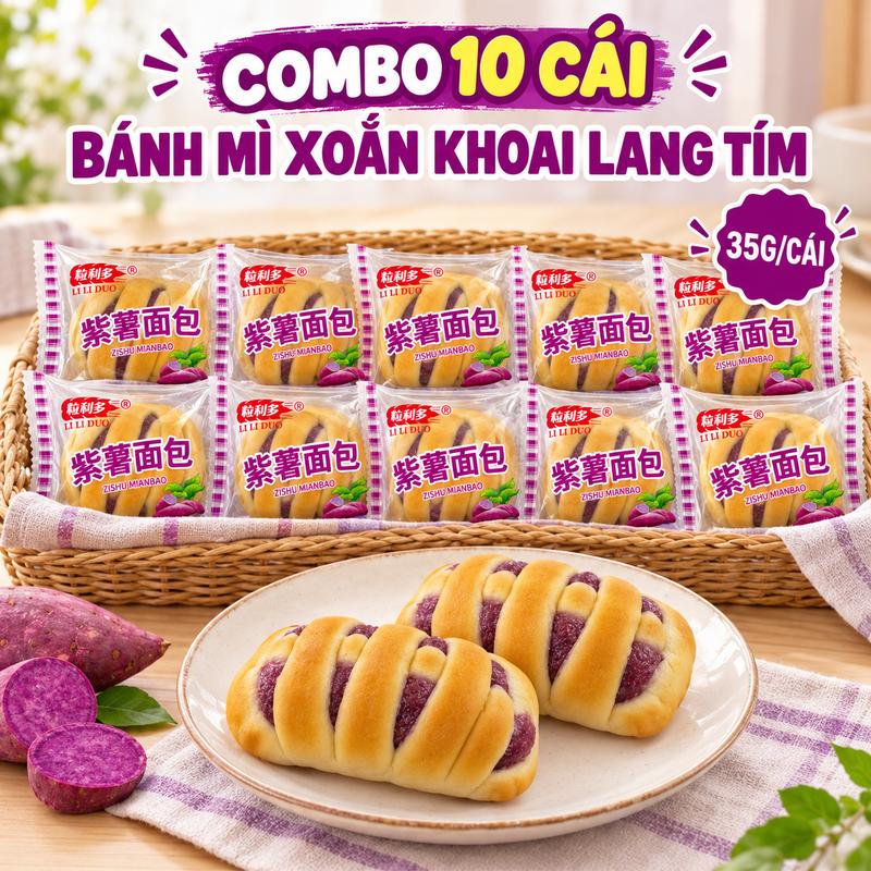 Combo 10 Bánh Mì Xoắn Khoai Lang Tím (35g/cái) – Bổ dưỡng, thơm mềm chuẩn vị
