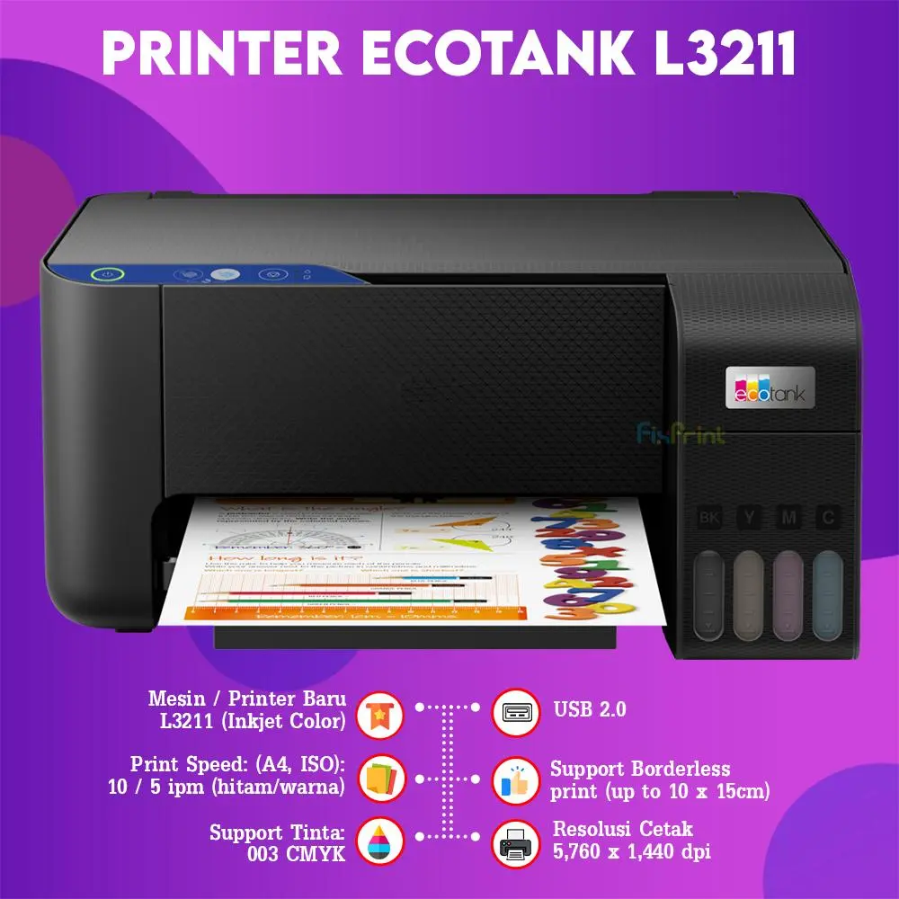Printer EcoTank L3211 L 3211 Multi Fungsi Pengganti L3210 L3110 A4 All in One Ink Tank Printer Garansi / L121 Print Only