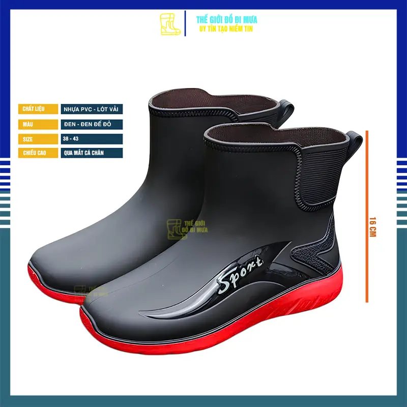 Ủng Đi Mưa Cho Nam Và Nữ Có Lót Vải - Chất Liệu Nhựa PVC - Ủng Cao Su Qua Mắt Cá Chân Chống Nước