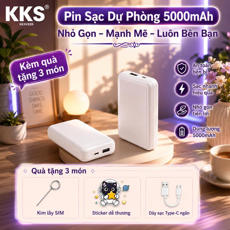 (LIVE) 5000mAh Sạc dự phòng tiện lợi mang theo bộ sạc dự phòng không dây dài nhỏ gọn phù hợp cho các chuyến đi hàng ngày-T03