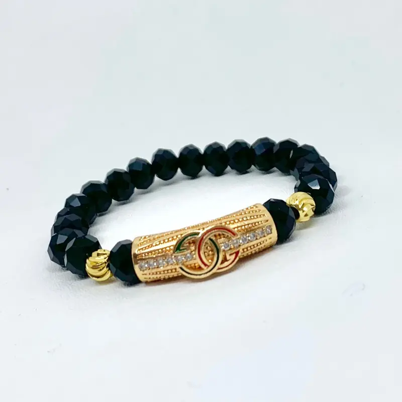 Gelang Kristal Ceko Elastis dengan Liontin Clover Hijau - Panjang 17cm - Bracelets 1