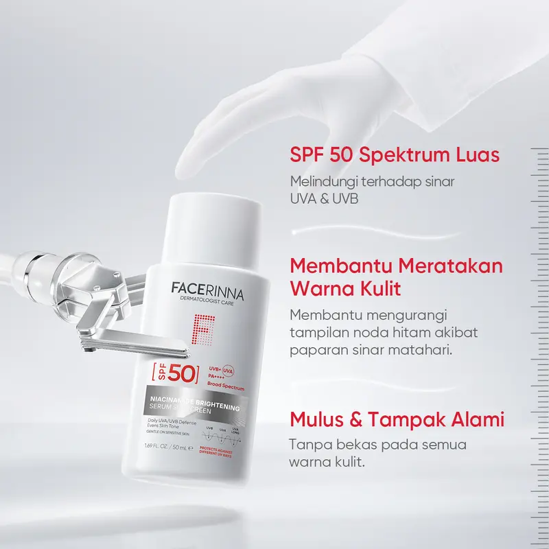 【Tasya Farasya approved】Facerinna Niacinamide Brightening Serum Sunscreen SPF 50 PA++++ 30ml/50ml | Proteksi UV  Daily UV Defense Chemical Sunscreen Wajah Sunblock