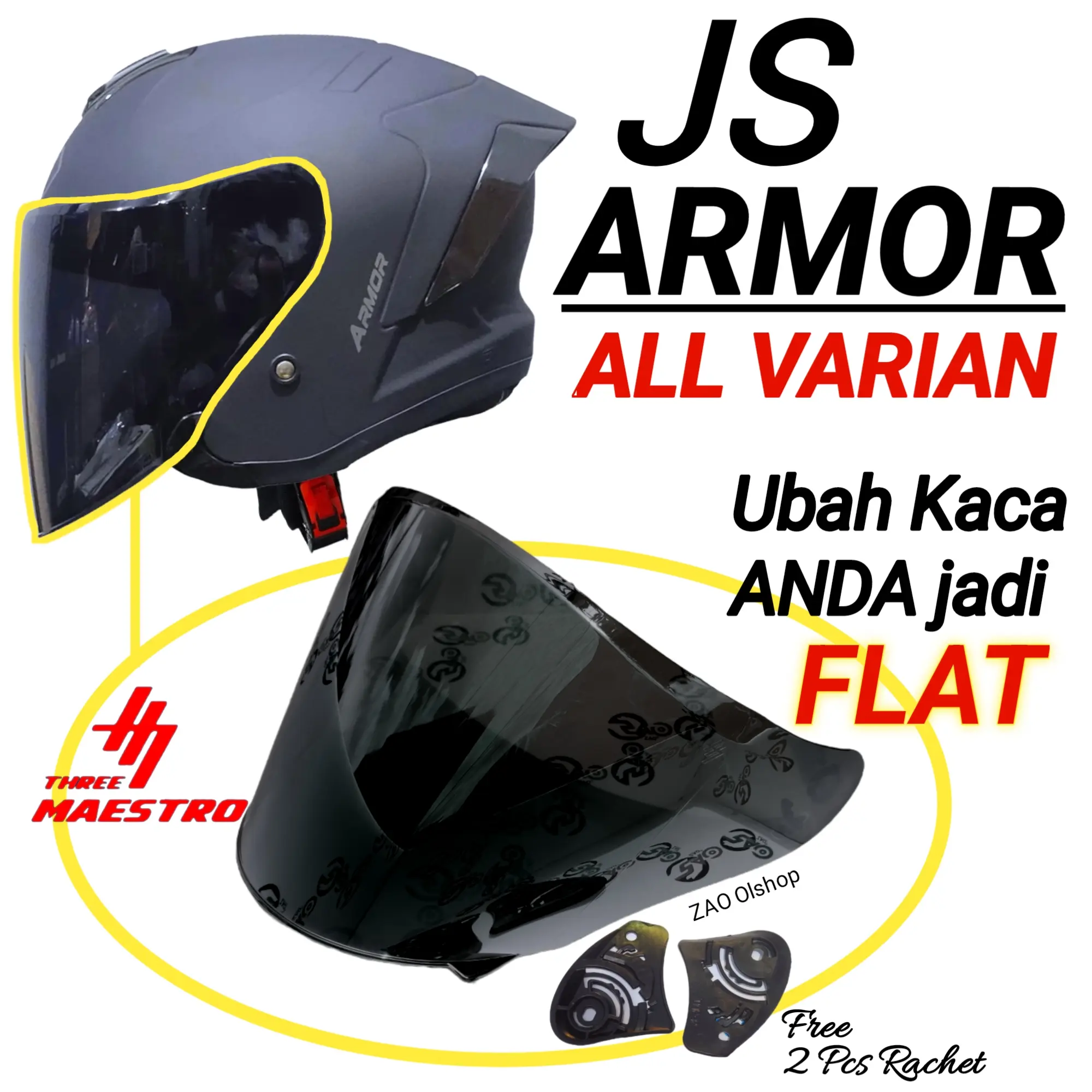 Kaca Helm JS ARMOR Visor Helmet FLAT venom open ganteng TM2 jitsu armour jsarmor js armorr Motorcycle THREE MAESTRO