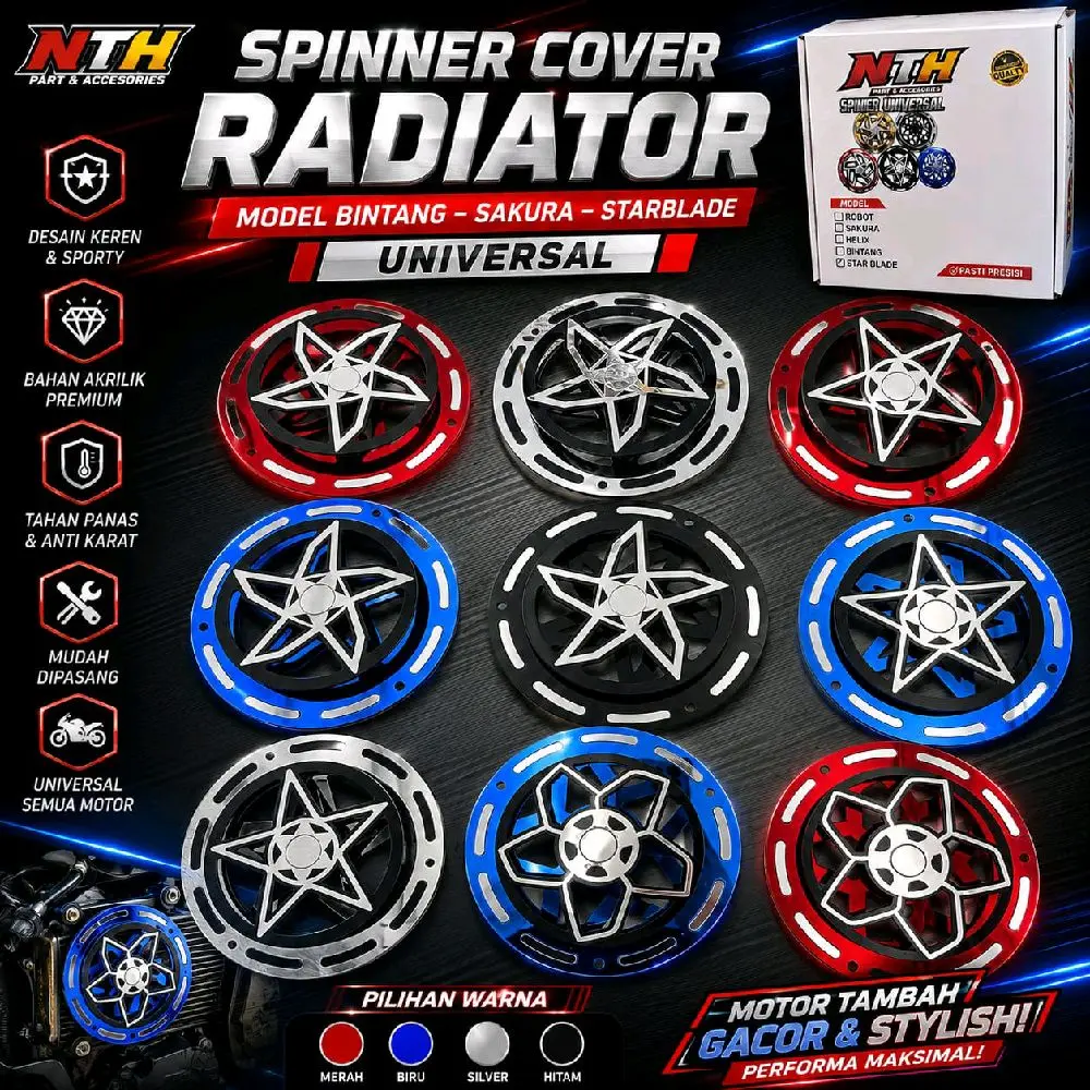 Spinner Cover Radiator Bahan Akrilik Model Bintang Universal - Spiner Variasi Tutup Radiator Motor Motorcycle