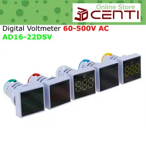 Digital Voltmeter Pilot Lamp AD16 22DSV Kotak AC 60-500V Square Pengukur Tegangan Voltase Dengan Indikator LED 220v