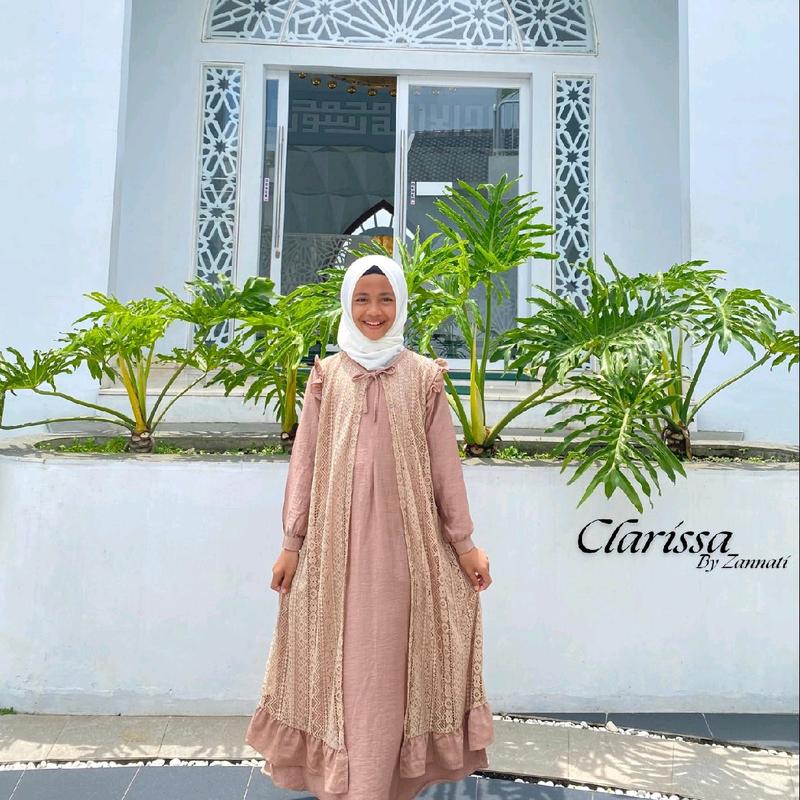 ZANNATI Gamis Muslim Anak Outer Clarissa Linen mix Brukat Dress Anak Tanggung Kekinian Lebaran 4