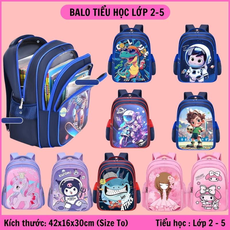 Cặp tiểu học cho bé lớp 1-5 cặp trẻ em đi học 6-10 tuổi balo bé trai gái người nhện kuromi melody siêu nhân BBG0738