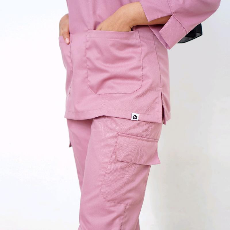 Baju Jaga Oka Resleting Depan Lengan 7/8 One Set Jaga Perawat Nakes Full Set Celana Pakaian Kerja Bidan Dokter Bahan Toyobo Panjang Wanita Setelan Ok 4