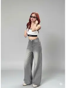 Jeanstyle -  Celana Jeans Panjang highwaist wanita Baggy Loose whisker Retro Cewek Terbaru