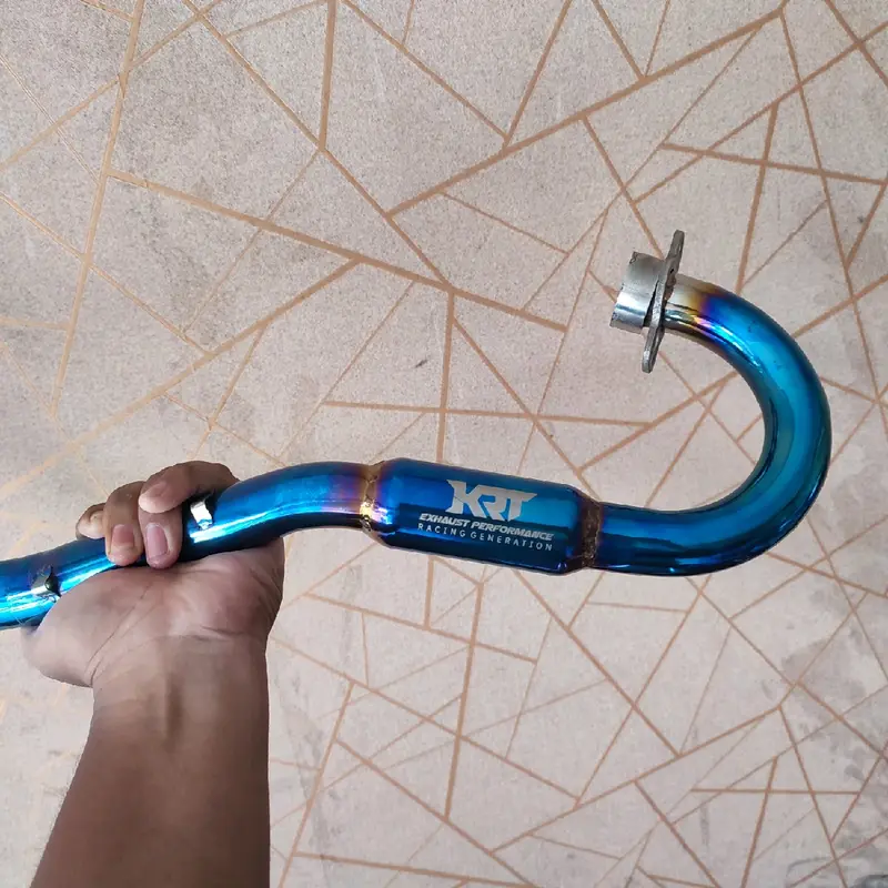 Leher Knalpot Racing Klx Crf Dtracker Wr155 Original KRT Blue Full Biru 38mm Bending Stainlis 7