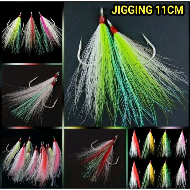 1BUNGKUS = 5PCS JIGGING 10 CM HOOK 1983 No.8 Umpan Pancing , Umpan Sabiki Kotrek, Umpan Assist hook, KOTREKAN SABIKI UMPAN TUNA Umpan Cekalang Umpan Kombinasi Bulu Mutiara Umpan Serat Sutra , Umpan Sutra UMPAN JIGGING 10CM/11CM UMPAN TUNAUMPAN CEKALANG fl