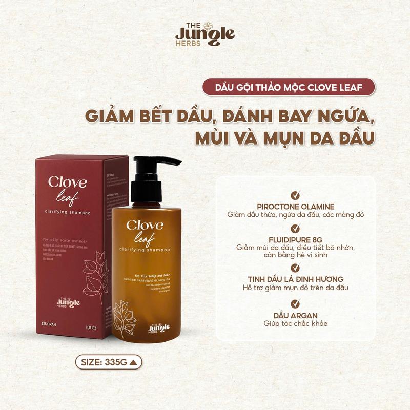 The Jungle Herbs Dầu Gội Thảo Mộc Clove Leaf Giảm Bết Tóc Hỗ Trợ Giảm Ngứa Gàu Và Mụn Da Đầu Không SLS SLES Không Hương Liệu Không Paraben 335G 