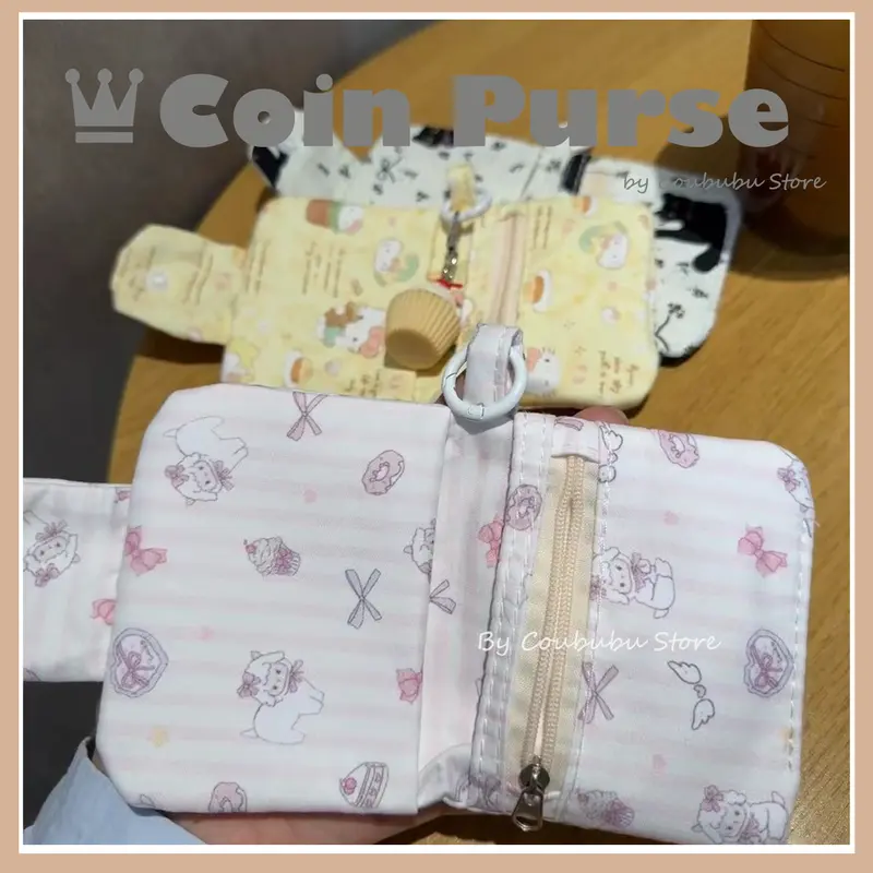 Ví Đựng Tiền Xu Và Thẻ, Coububu, Phong Cách Ins Nhật Bản, Dễ Thương Và Dễ Thương, Dành Cho Bé Gái, Thiết Kế Hoa Vải Bố, Túi Xách Có Khóa Kéo, Ví Đựng Thẻ, ví đựng tiền Xu Cầm Tay 4