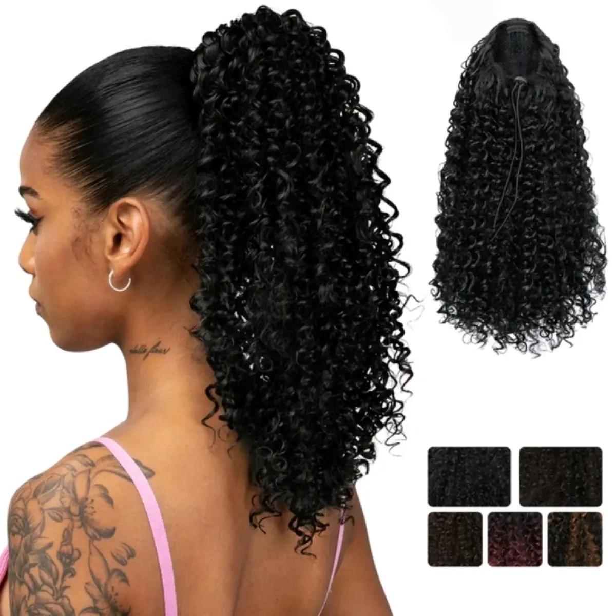 Ponytail  Curly Rambut Panjang 40 Cm Gaya Wanita Afrika Cepol Curly panjang Sanggul Ponytail Keriting Ikal
