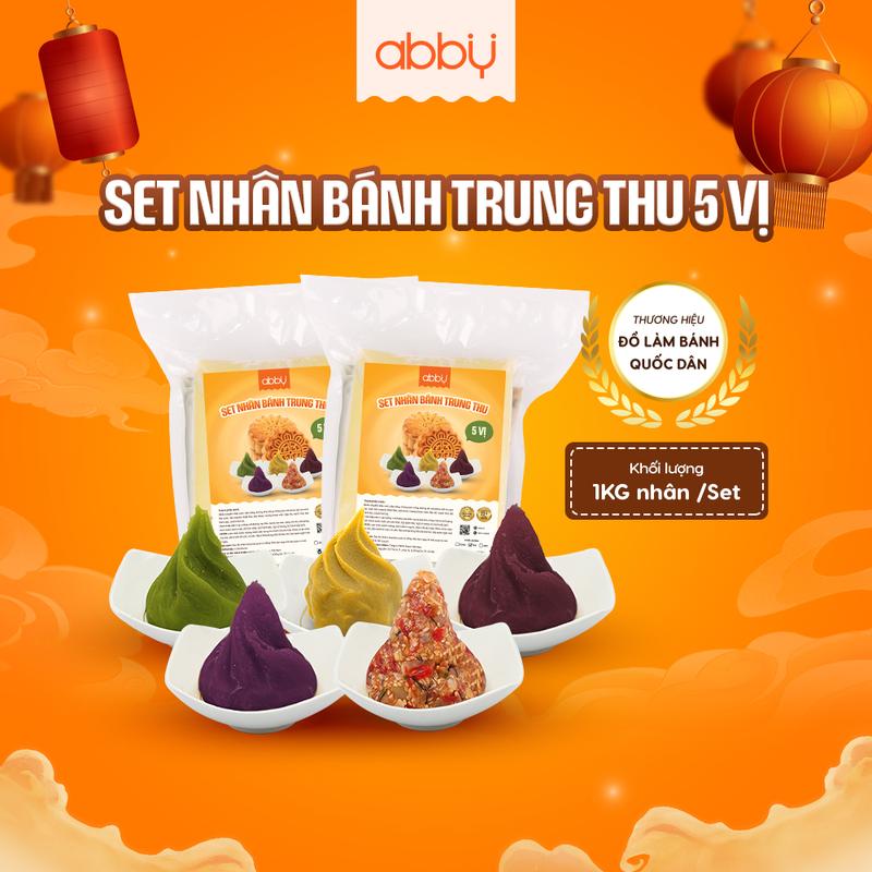 [ABBY] Nhân bánh trung thu sên sẵn 200g, mix 5 vị nhân 1kg - Vị thập cẩm, đậu xanh, khoai môn, đậu đỏ, cốm, trà xanh- Nhân thập cẩm thơm bùi, nhân nhuyễn dẻo mịn, ngọt nhẹ tự nhiên