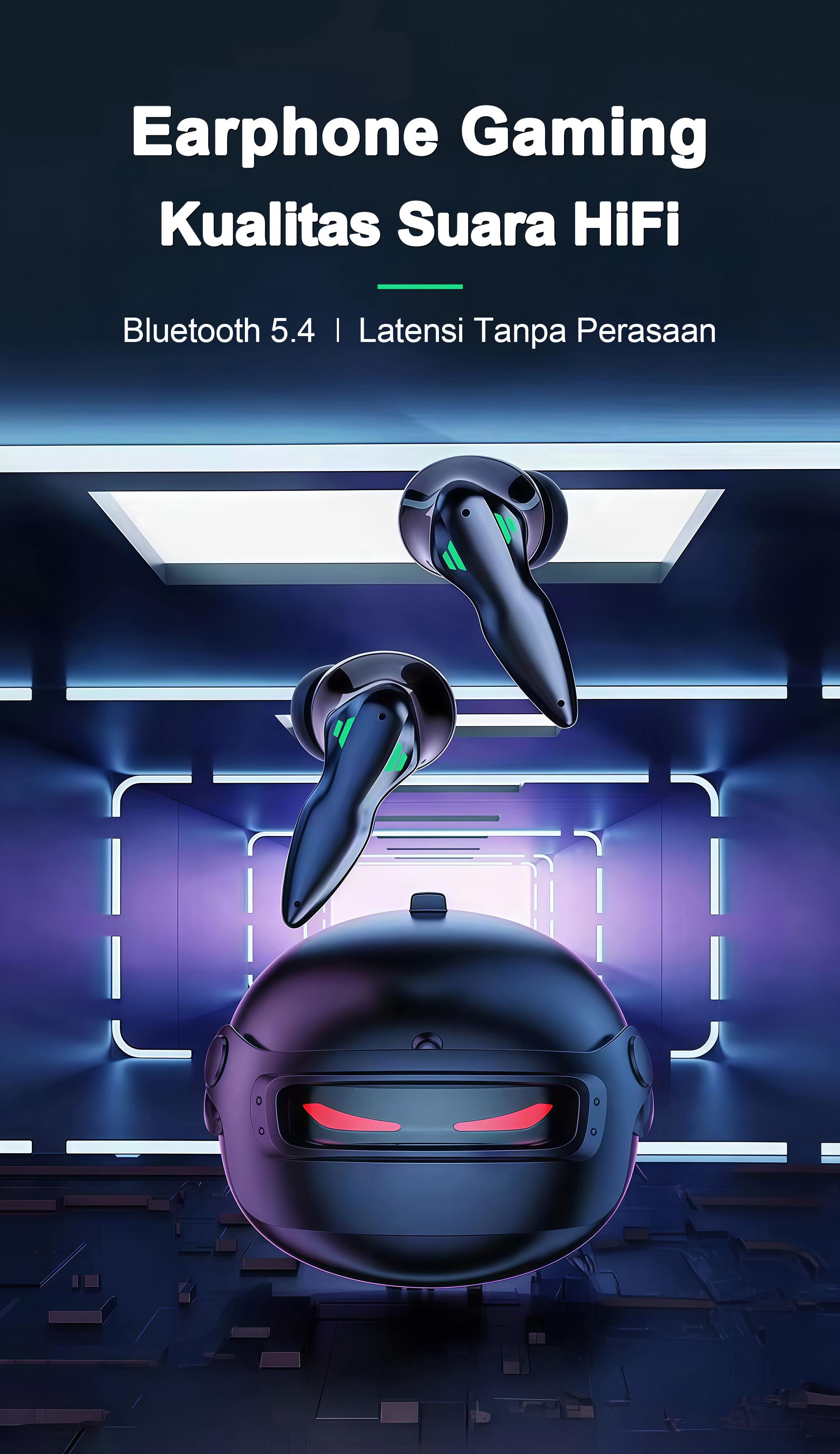 BUDS 5 PRO Earphone Gaming Terbaru, Desain Helm Eksklusif Global, Efek Lampu Keren, Suara Stereo HiFi, Tahan Air IPX5, Mikrofon Built-in, Peredam Bising ENC, Kontrol Sentuh, Cocok untuk iPhone dan Android