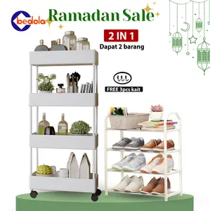 Combo 2 in 1 (COD) square rak susun serbaguna dengan 4 roda + Rak sepatu 4 tingkat