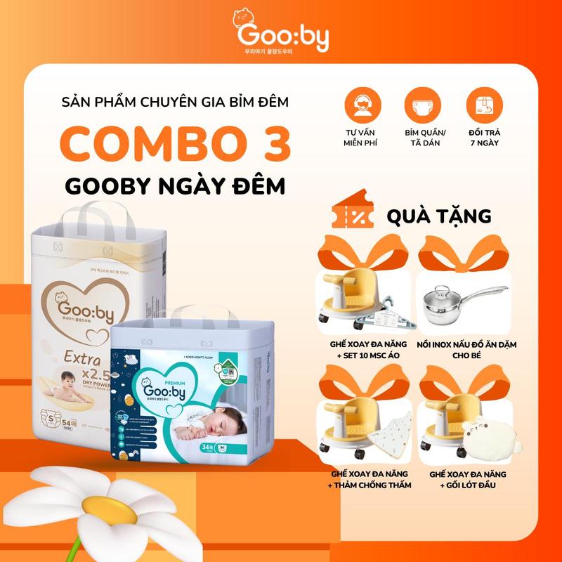 Combo 3 Tã Bỉm Gooby Ngày Đêm mềm mại an toàn siêu thấm hút size NB S M L XL XXL XXXL cho bé từ 4kg - 35kg