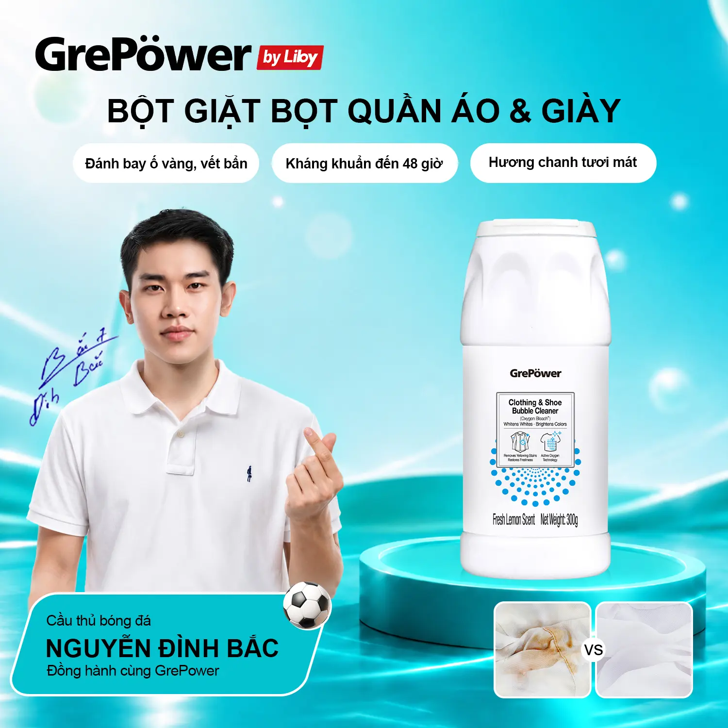 Grepower by liby Bột giặt đa năng dạng bọt - làm sạch quần áo, giày dép, đánh bay vết bẩn, tẩy sạch mạnh mẽ Sản Phẩm Giặt Xả Vài Muối Bùng Nổ, Liby, D1