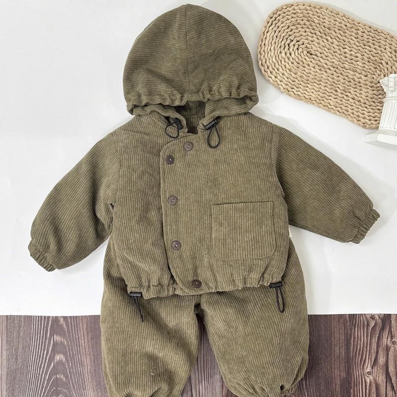 [BeHan] Set bộ quần áo nhung tăm trần bông dày dặn ấm cho bé 8-21kg - 25B148