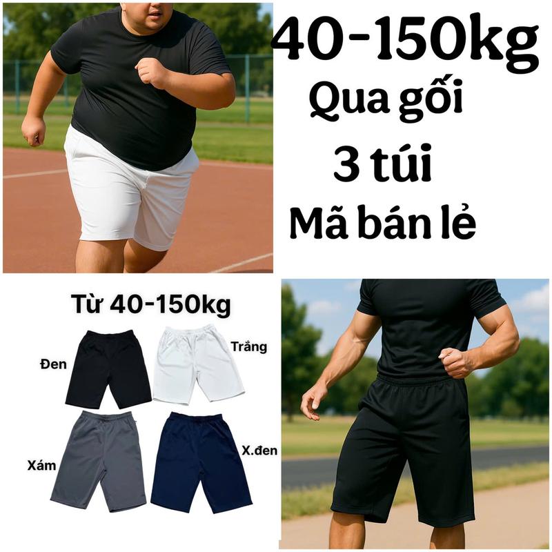 M66 Quần short thun 3 túi FULL BIGSIZE 40-150KG, mã bán lẻ, forn dáng thể thao, dài qua gối, thun lạnh  Nam Đồng Sport