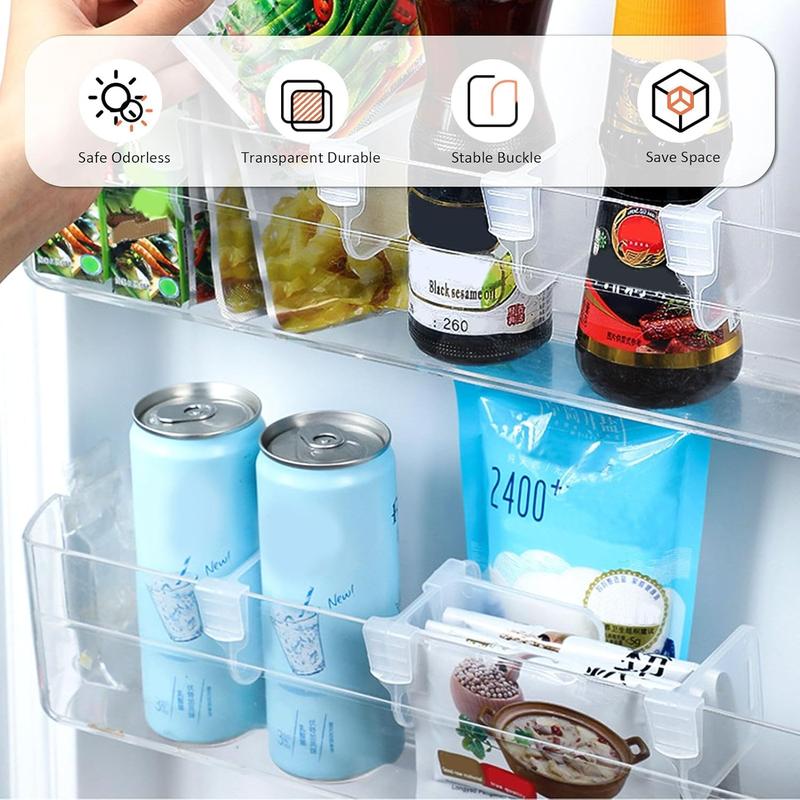 Refrigerator Storage Divider, 4Pcs Adjustable Snap-on Fridge Door Shelf Dividers Organizer Bins Partition Clear Plastic Container Separator Portable Drawer Separators Board for Kitchen Home Office 5