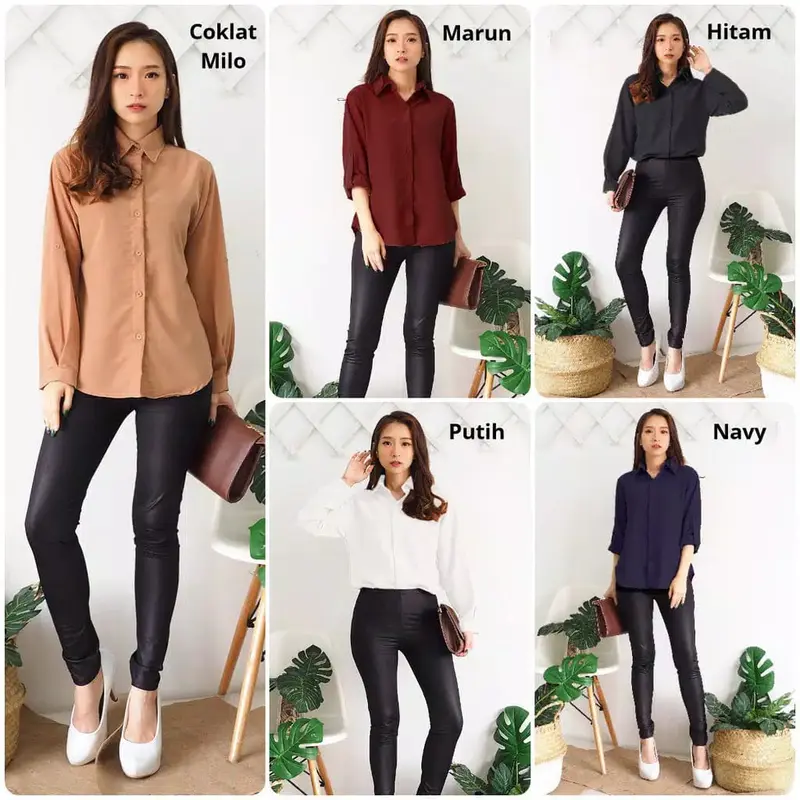 KEMEJA AUREL Basic Fit Panjang Wanita Katun Tangan viral 0