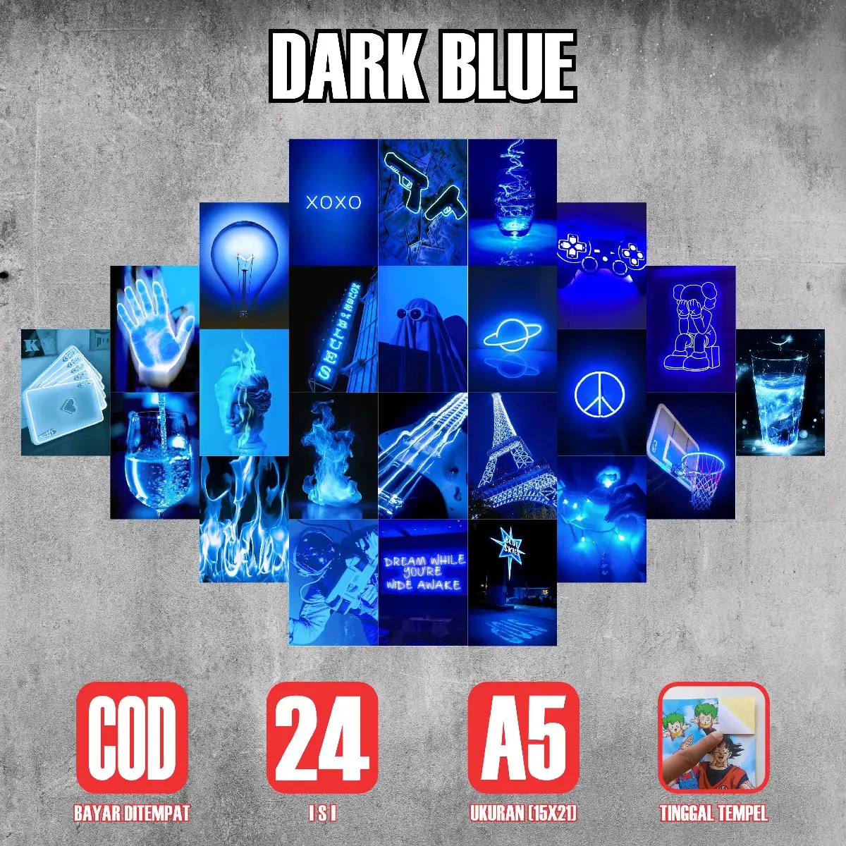 Poster Sticker Dark Blue Series 24 Lembar A5