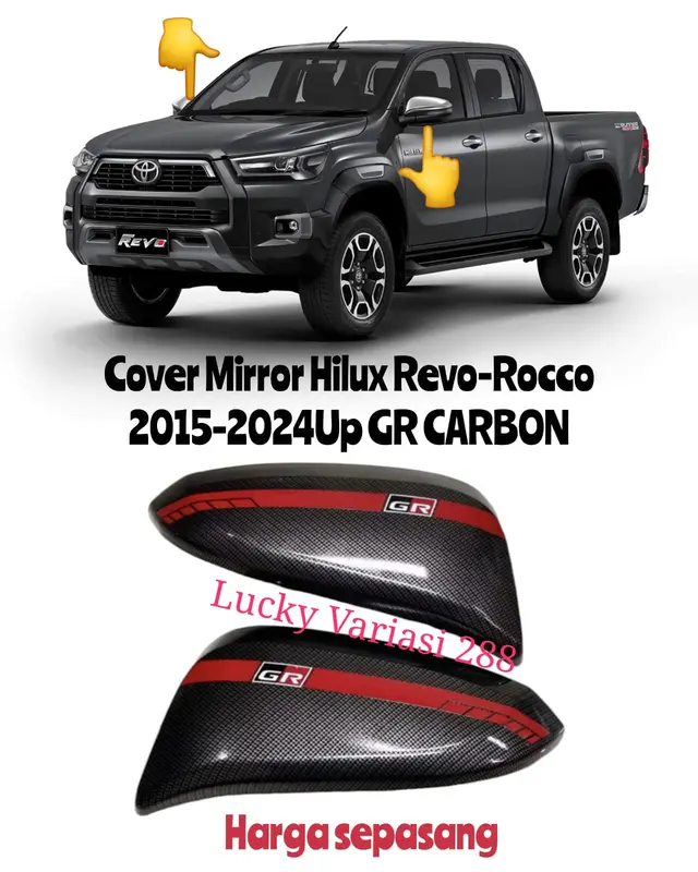 COVER SPION MIRROR COVER SPION TUTUP BATOK SPION HILUX REVO ROCCO 2015 2016 2017 2018 2019 2020 2021 2022 2023 2024Up HITAM CHROME CARBON GR SPORT 0
