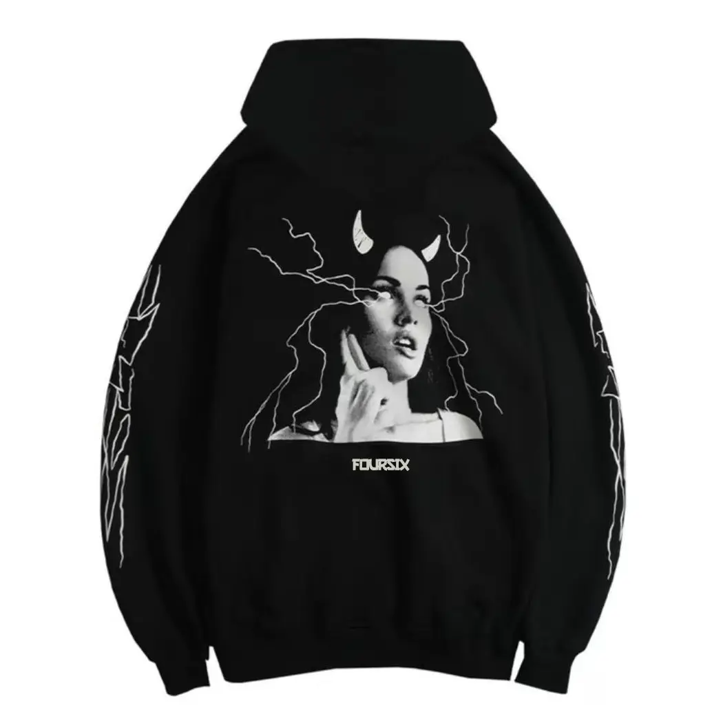 Hoodie Black ketty Metal unisex sweater hody tebal 280gms Black On White Foursix size M-XL sweater hoodie cowok