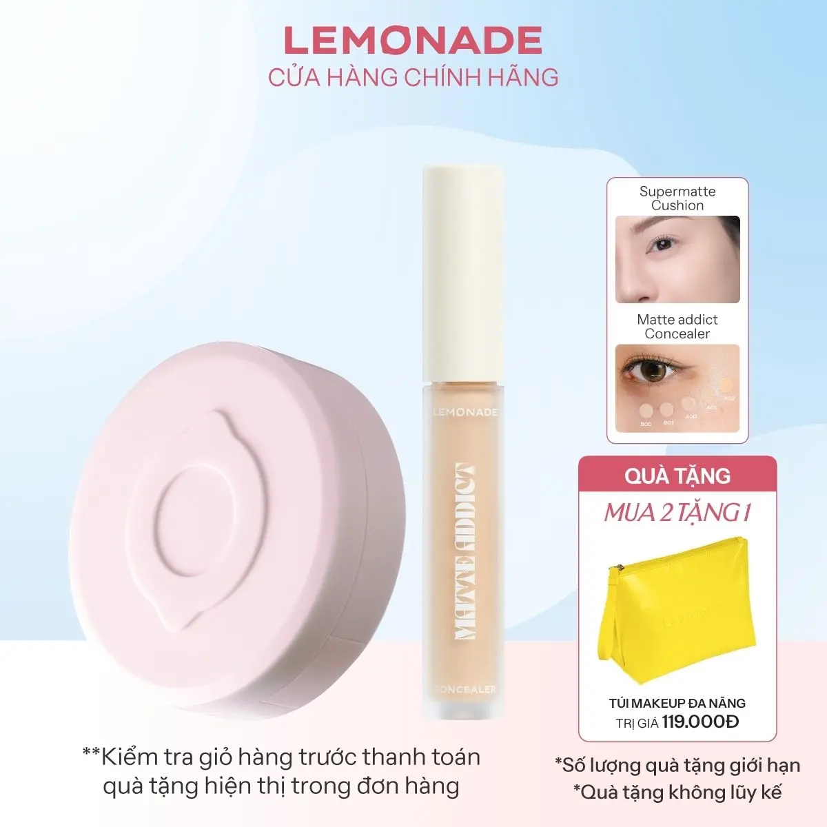 Combo 01 Phấn nước siêu kiềm dầu Supermatte Cushion 15g và 01 Kem che khuyết điểm Matte Addict Concealer 3g