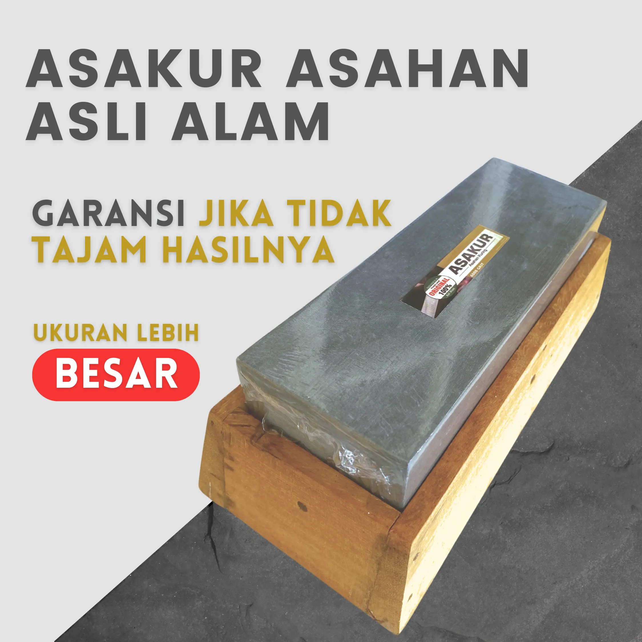 ASAKUR Batu Asahan Asli Alam  Grit 6000 Pengasah Pisau golok & Benda Tajam Paket Tatakan Besar Ukuran 20x6x3cm