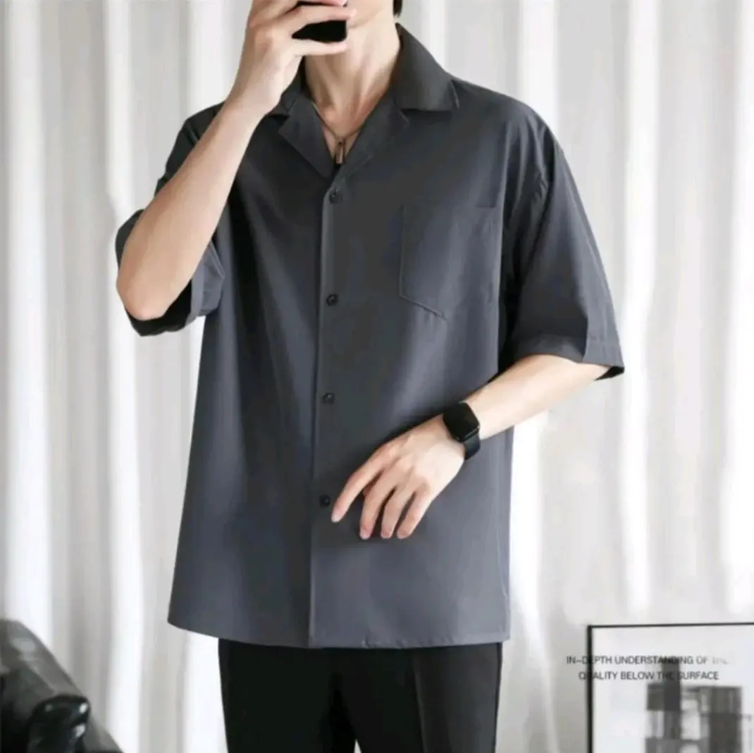 Kemeja Pria Wanita Vintage Polos Hawaii Lengan Pendek Qutfit Korean Style Kekinian Santai