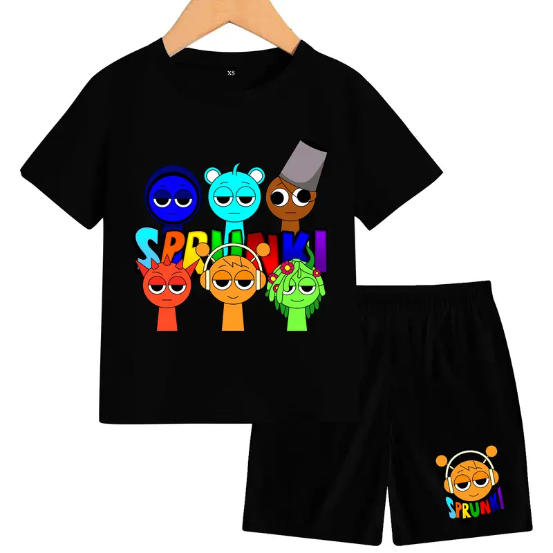 Setelan  Anak-Anak sprunki 6 friends lengan pendek bahan katun Fashion  Pakaian 3