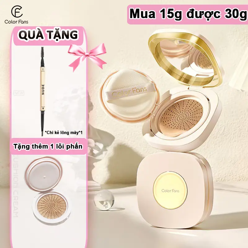 Mua 15g được 30g Phấn nước Color Fans, làm trắng, che khuyết điểm, giữ ẩm lâu, làm da rạng rỡ. Lớp nền tự nhiên, sản phẩm trang điểm dành cho nữ.