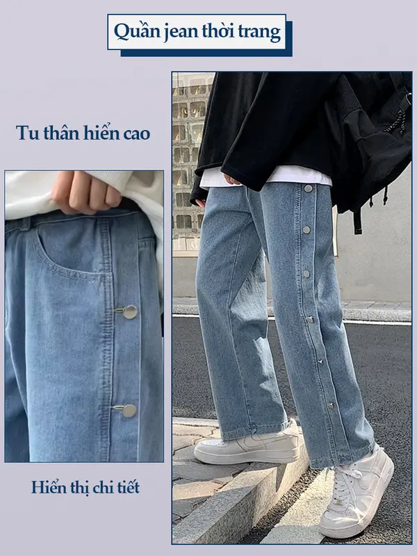 Quần Jean Có Khóa Thương Hiệu Hợp Xu Hướng Của Nam Giới quần jean nam boy phố đen quần jean nam ống suông xịn cao cấp shiny Menswear Pants 2